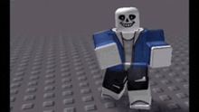 a 3d model of sans from undertale is dancing on a gray surface .