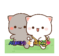 a cartoon of two cats standing next to each other with the name aiden on the bottom right
