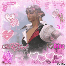 a picture of a man surrounded by pink hearts and the word baby girl