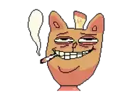 a pixel art of a cat smoking a cigarette and smiling