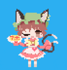 a pixel art drawing of a girl with a cat tail