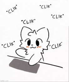 a black and white drawing of a cat with the words " clik " written around it