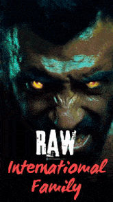 a poster for raw international family features a bearded man
