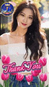 a picture of a woman with the words thank you on the bottom