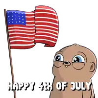 a happy 4th of july greeting card with a cartoon character holding a flag