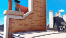 a brick wall with chimneys on top of it