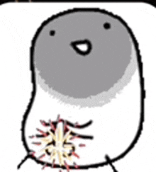 a cartoon drawing of a bird with a big head and a small mouth eating something .