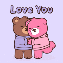 two teddy bears hugging each other with the words love you written above them
