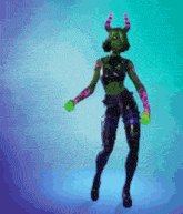 a pixel art of a woman with horns and green face