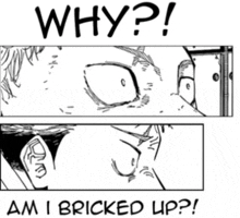 a black and white drawing of a man with the words why am i bricked up on the bottom