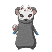 a cartoon drawing of a mouse wearing a mask and gloves .