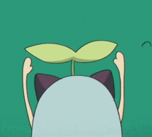 a cartoon character with a plant growing out of its head