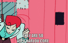 a cartoon of a man with red hair and the words they are so am x harlou core on the bottom