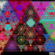 a colorful triangle with a geometric pattern on it