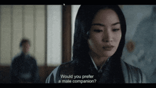 a woman in a kimono is asking if she would prefer a male companion
