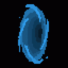 a pixel art drawing of a blue circle on a black background