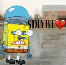 a picture of spongebob with a broken heart and the words sdiyibt