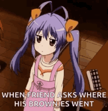 Anime When Friend Asks GIF - Anime When Friend Asks Where His Brownies Went GIFs