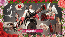 a picture of a man holding a gun with the words medic written on the bottom