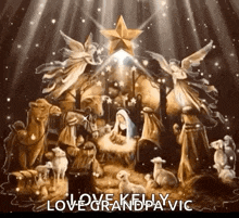 a nativity scene with a star in the middle and the words love grandpa vic on the bottom