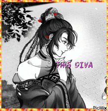 a black and white drawing of a woman with the words " this diva " above her