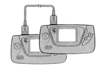 a black and white drawing of two video games connected to each other .