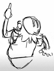 a black and white drawing of a person holding a microphone and pointing .