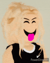 a close up of a person 's face with a pink tongue sticking out and the words power director below