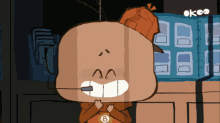 a cartoon character is wearing headphones and has the number 3 on his chest