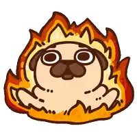 a pug dog is surrounded by flames in a cartoon