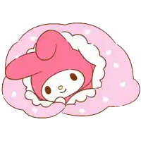 a pink and white cartoon character is wrapped in a blanket