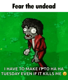 a cartoon of a zombie with the words `` fear the undead '' on it