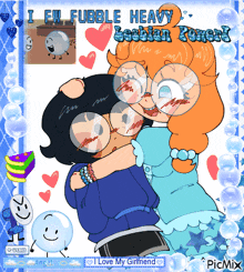 a cartoon of a girl hugging a boy with the words i love my girlfriend on the bottom right
