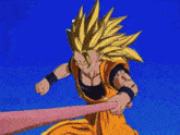 a cartoon character is holding a pink object in his hands