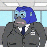 a cartoon of a gorilla wearing a suit and tie has a name tag that says ronke