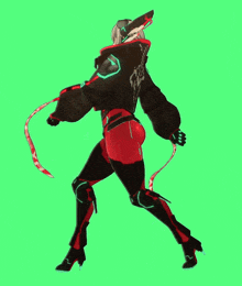 a video game character is holding a candy cane