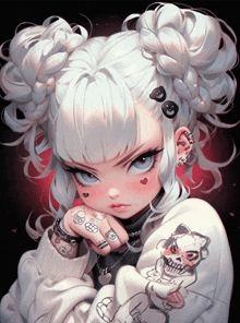 a drawing of a girl with a skull on her sleeve
