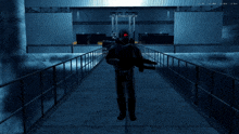 a screenshot of a video game shows a soldier with a red light on his head