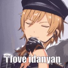a man wearing a hat and gloves is saying i love idanyan
