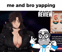 a cartoon of a man and a cat with the words me and bro yapping below them