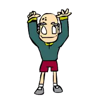 a cartoon drawing of a man with his arms in the air