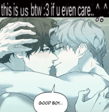 a picture of two men kissing with the caption " this is us btw if u even care "