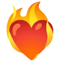 a red heart with a yellow flame around it