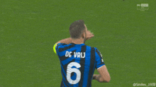 a soccer player wearing a jersey with the number 6 on the back
