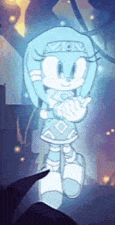 a cartoon character is standing in a dark room and giving a thumbs up sign .