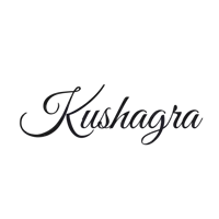 the word kushagra is written in a cursive font