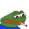 a frog is smoking a cigarette in a pixel art style .