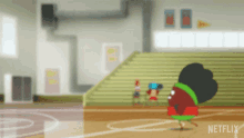 a cartoon of a girl on a basketball court with the word netflix on the bottom