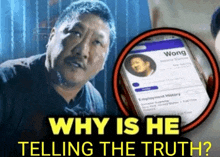 why is he telling the truth written next to a man and a phone