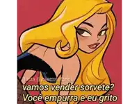 a cartoon drawing of a woman with the caption " vamos vender sorvete "